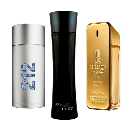 Bundle of 3 Fragrances 212 Men NYC, Paco Rabanne One Milion y Armani Code Homme 100ml
